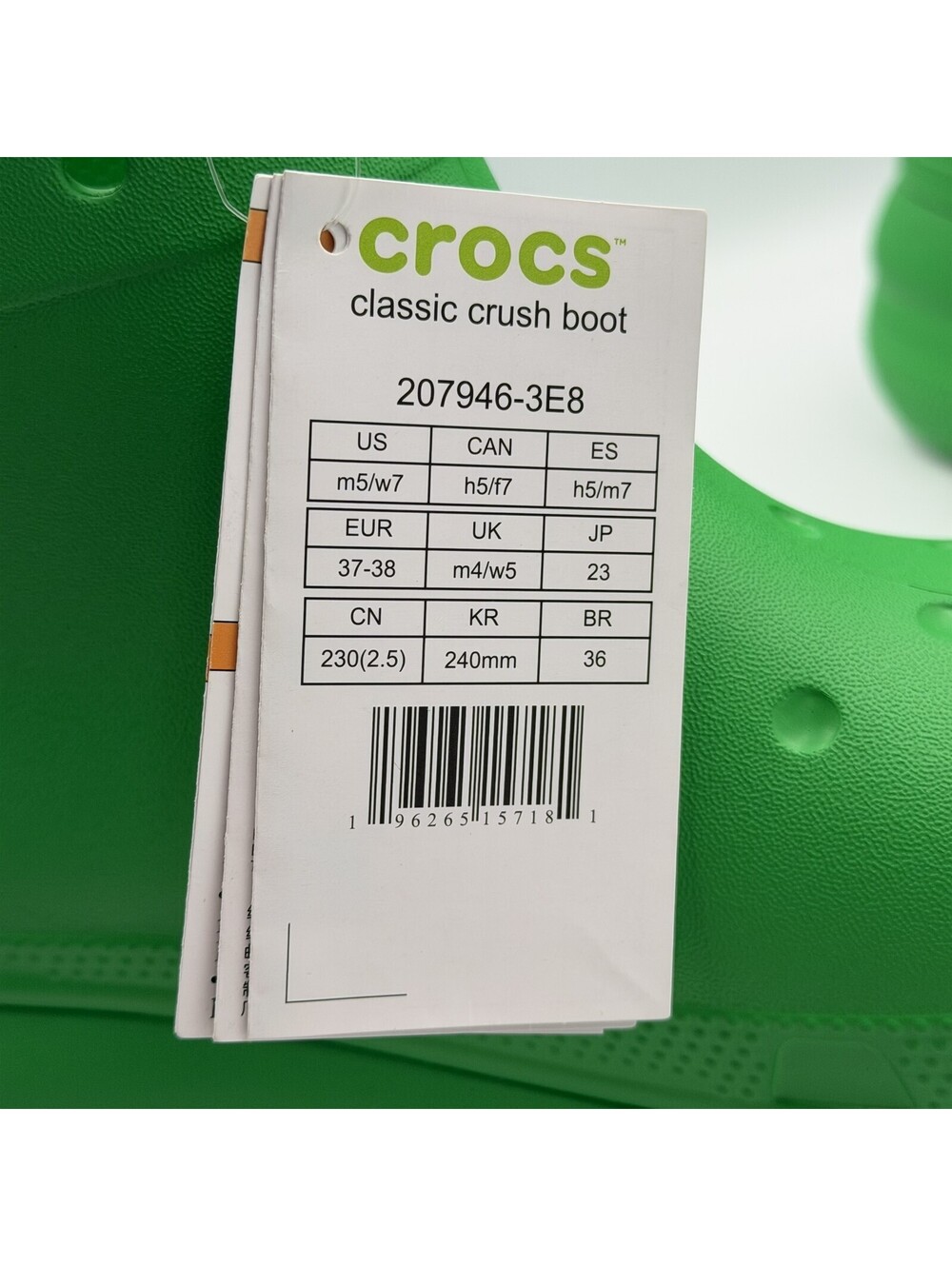 Crocs Classic Crush Boot Men's M5 / Women's W7 Bright Green Waterproof Slip-On - Picture 8 of 8